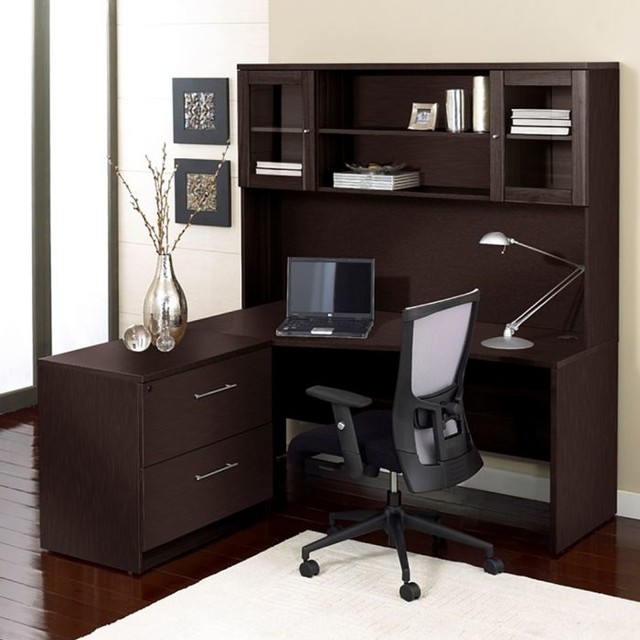 100 Collection Corner L Shaped Desk with Hutch and Lateral File
