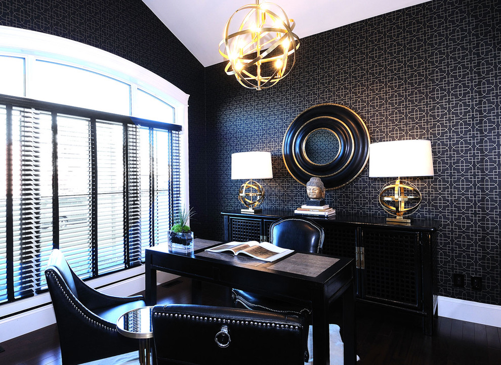 Example of a trendy freestanding desk home office design in Other with black walls
