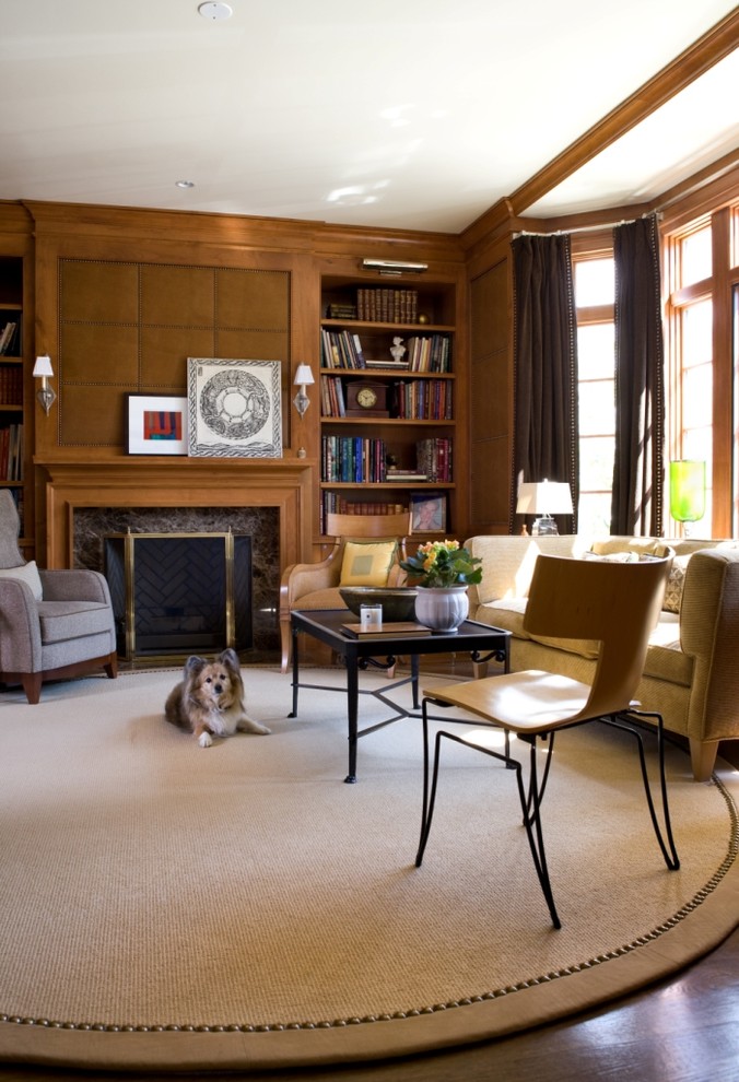 Example of a trendy dark wood floor home office design in DC Metro with a standard fireplace
