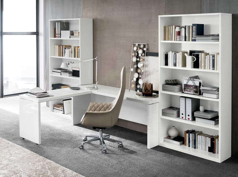 ALF Sedona Office Desk with Sliding Return White Gloss Modern Home Office New York by