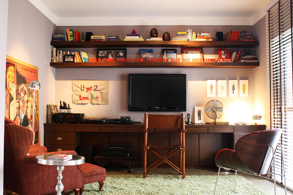 Home office - contemporary home office idea with gray walls