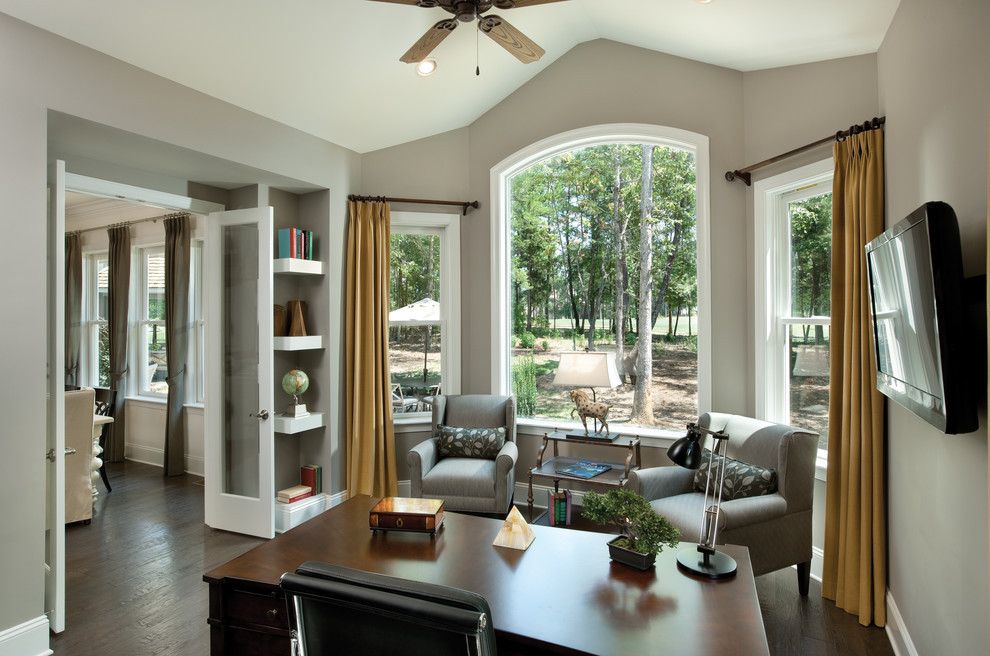 Inspiration for a classic home office in Tampa with grey walls.