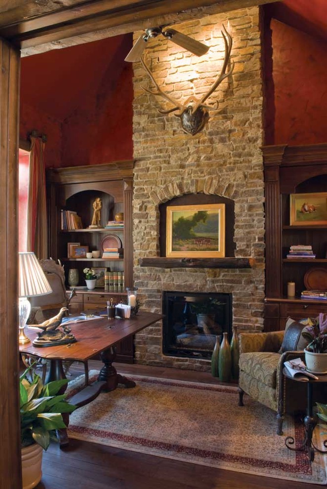 Inspiration for a rustic home office remodel in Denver