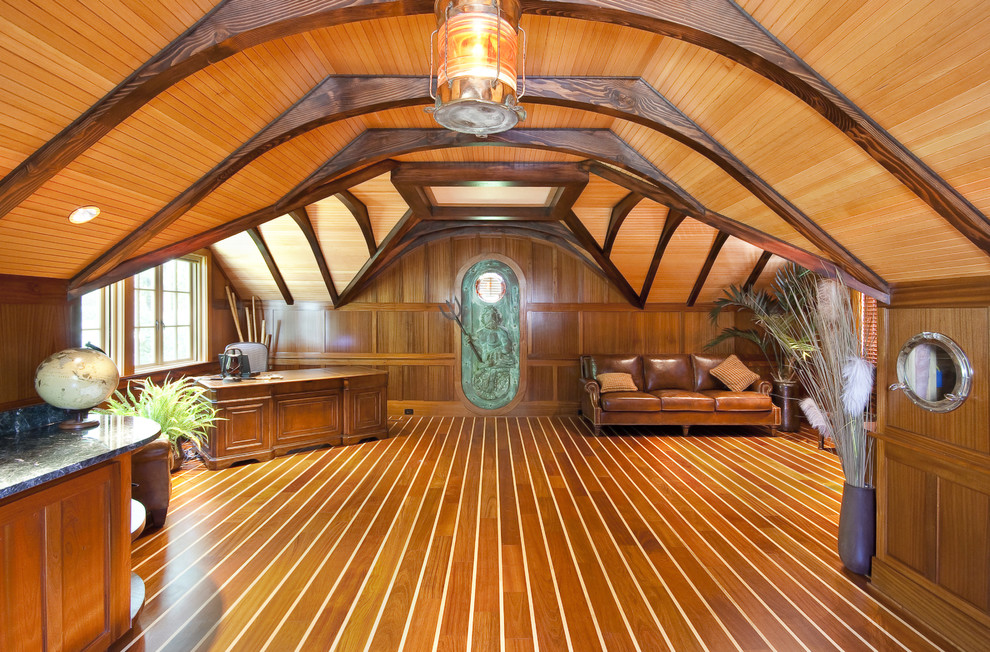 Boat Themed Office with Custom Carved King Neptune Door Traditional