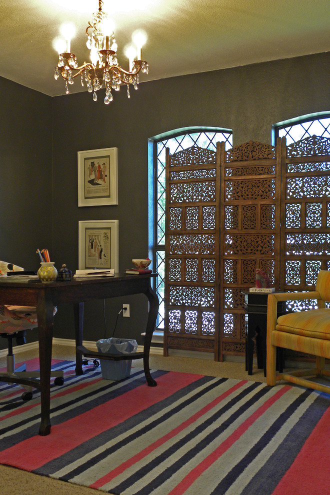 This is an example of a bohemian home office in Dallas.