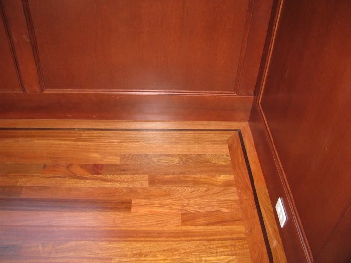 Brazilian Cherry Floor With Walnut Feature Strip Tropical Home Office Seattle By Ptl Hardwood Floors Llc Brazilian Cherry Floor With Walnut