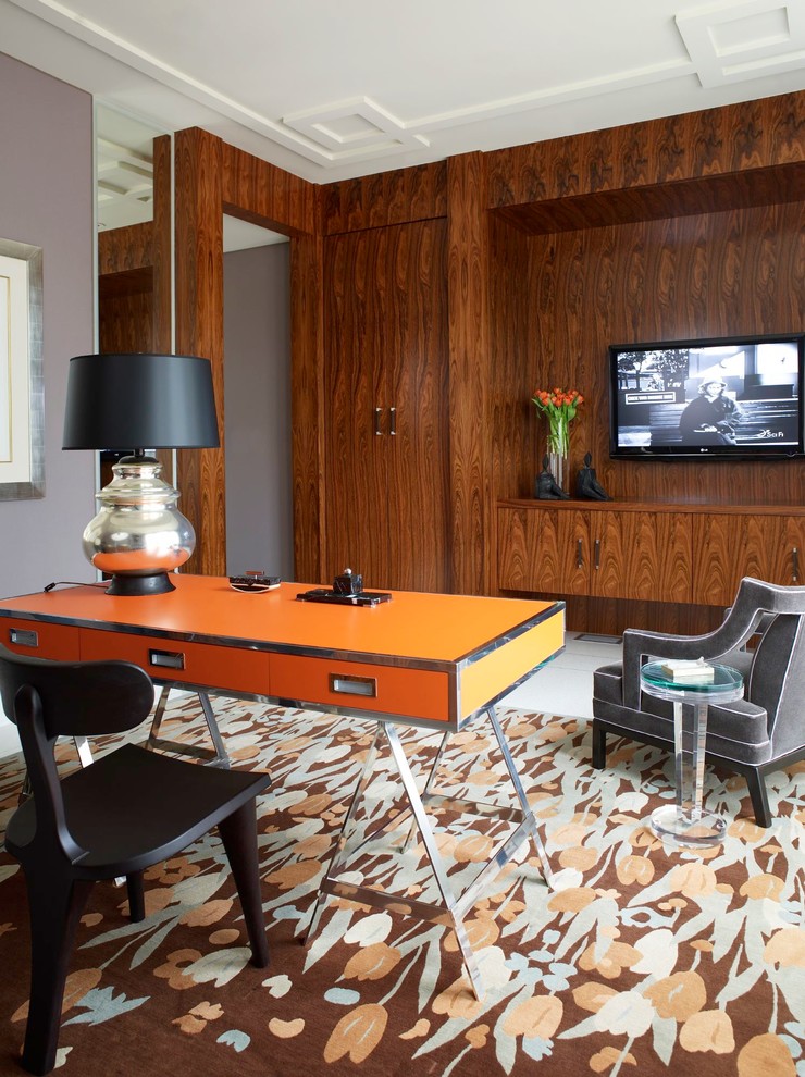 This is an example of a contemporary home office in Miami with a freestanding desk.