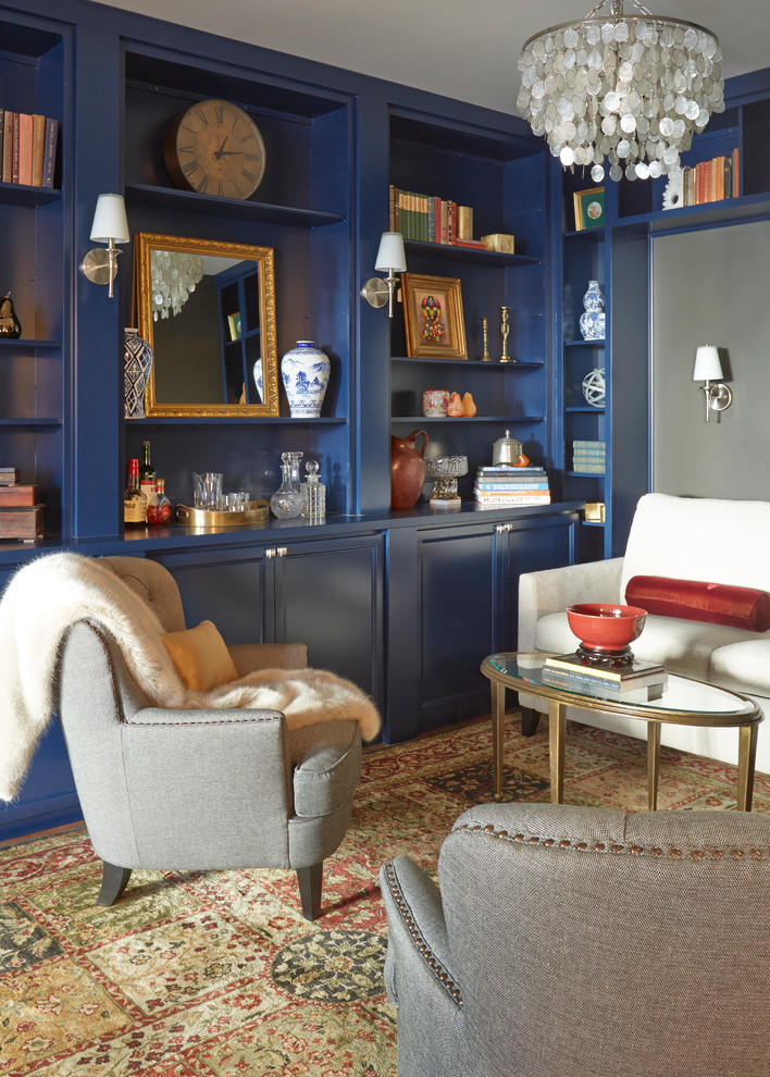 Foto di un ufficio classico di medie dimensioni con pareti blu e moquette