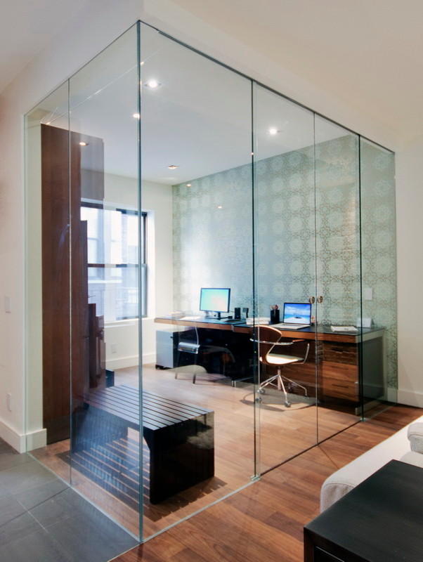 Example of a trendy home office design in New York