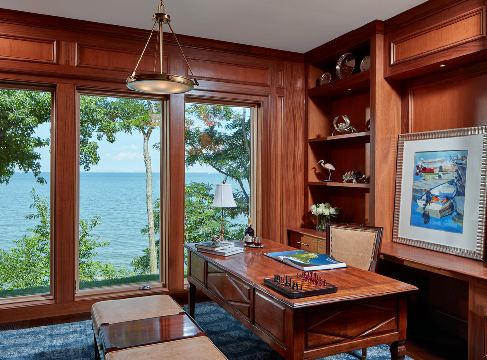 Inspiration for a nautical study in Baltimore with a freestanding desk.