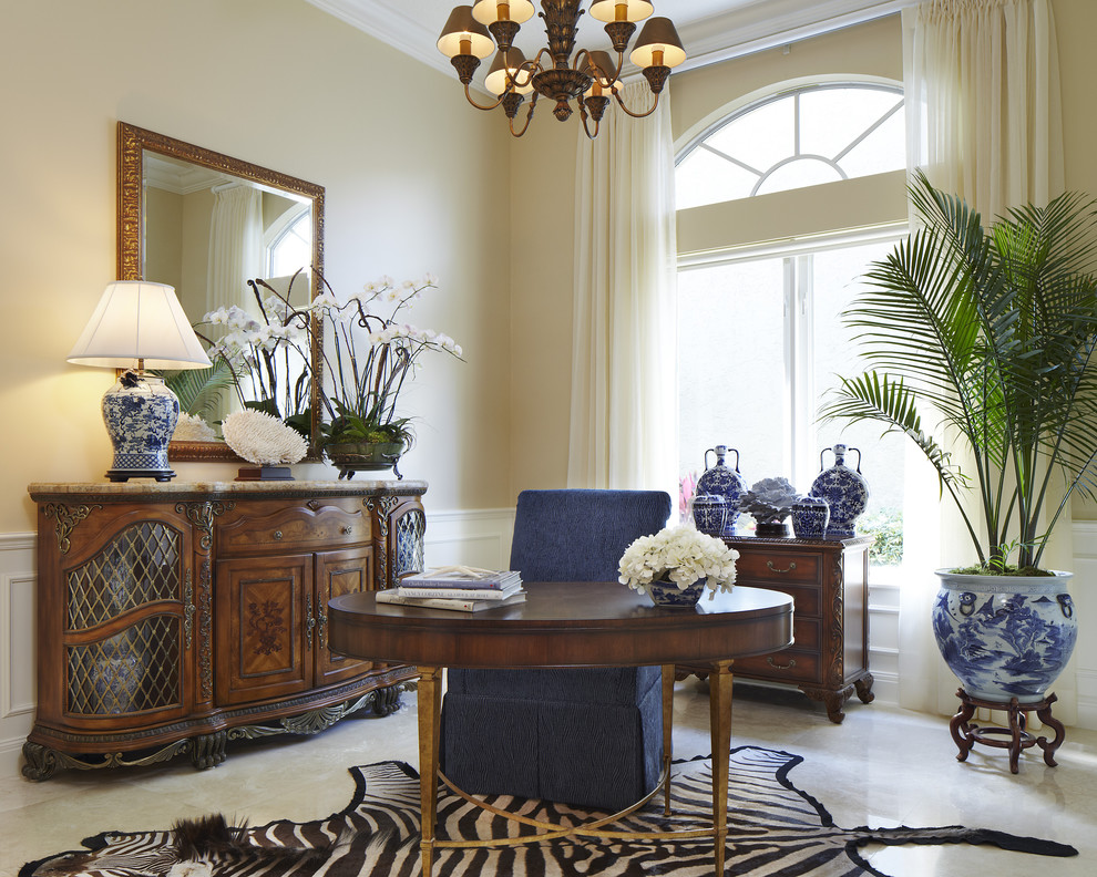 Design ideas for a traditional home office in Miami with beige walls.