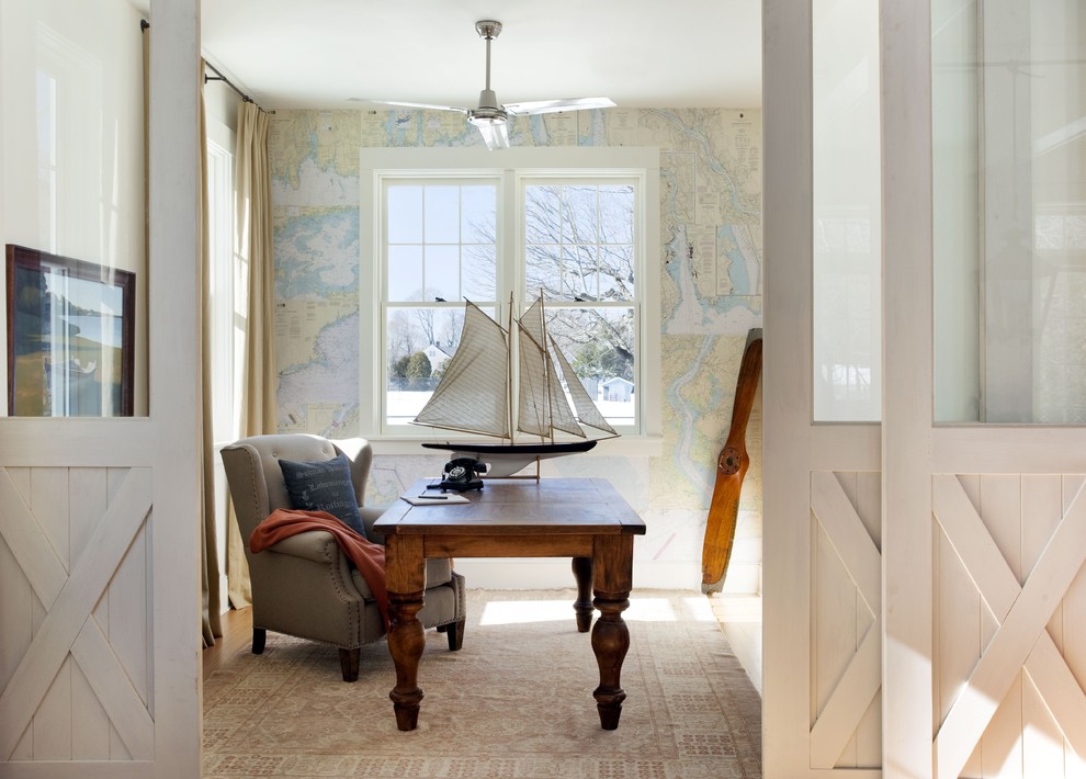Beach style freestanding desk home office photo in Boston