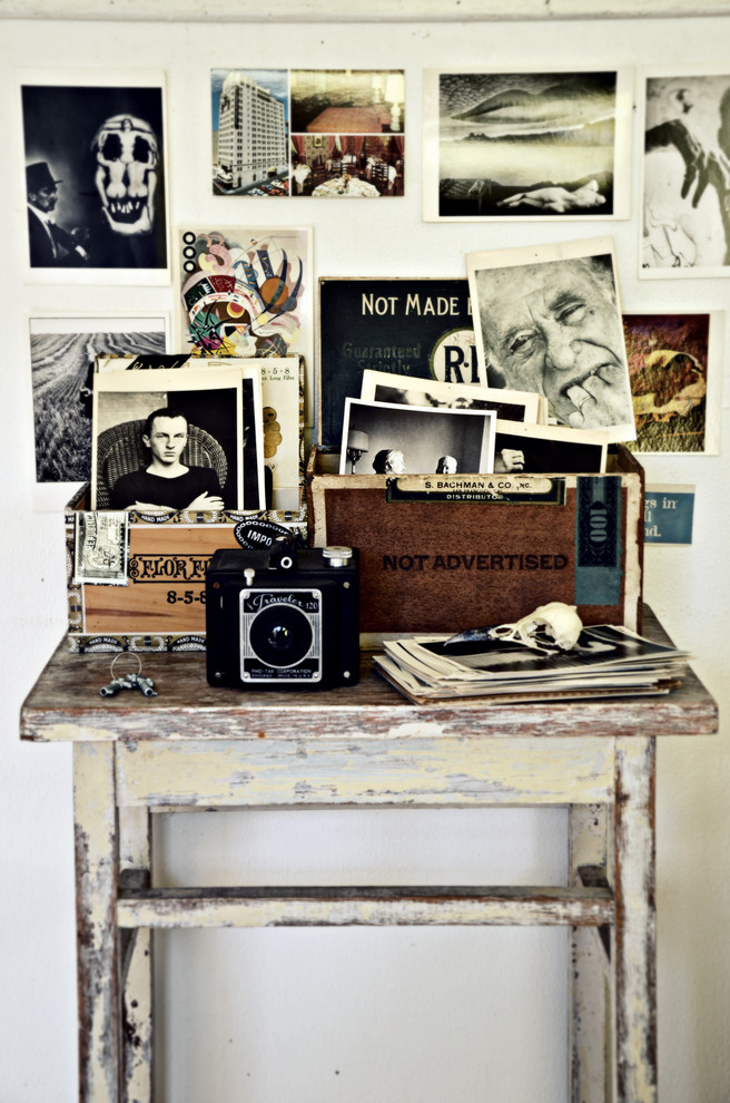 Inspiration for an eclectic home office in Portland.