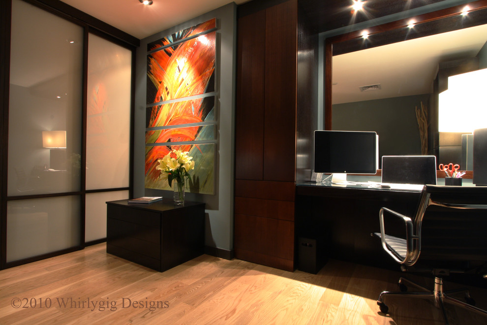 Example of a trendy home office design in Portland