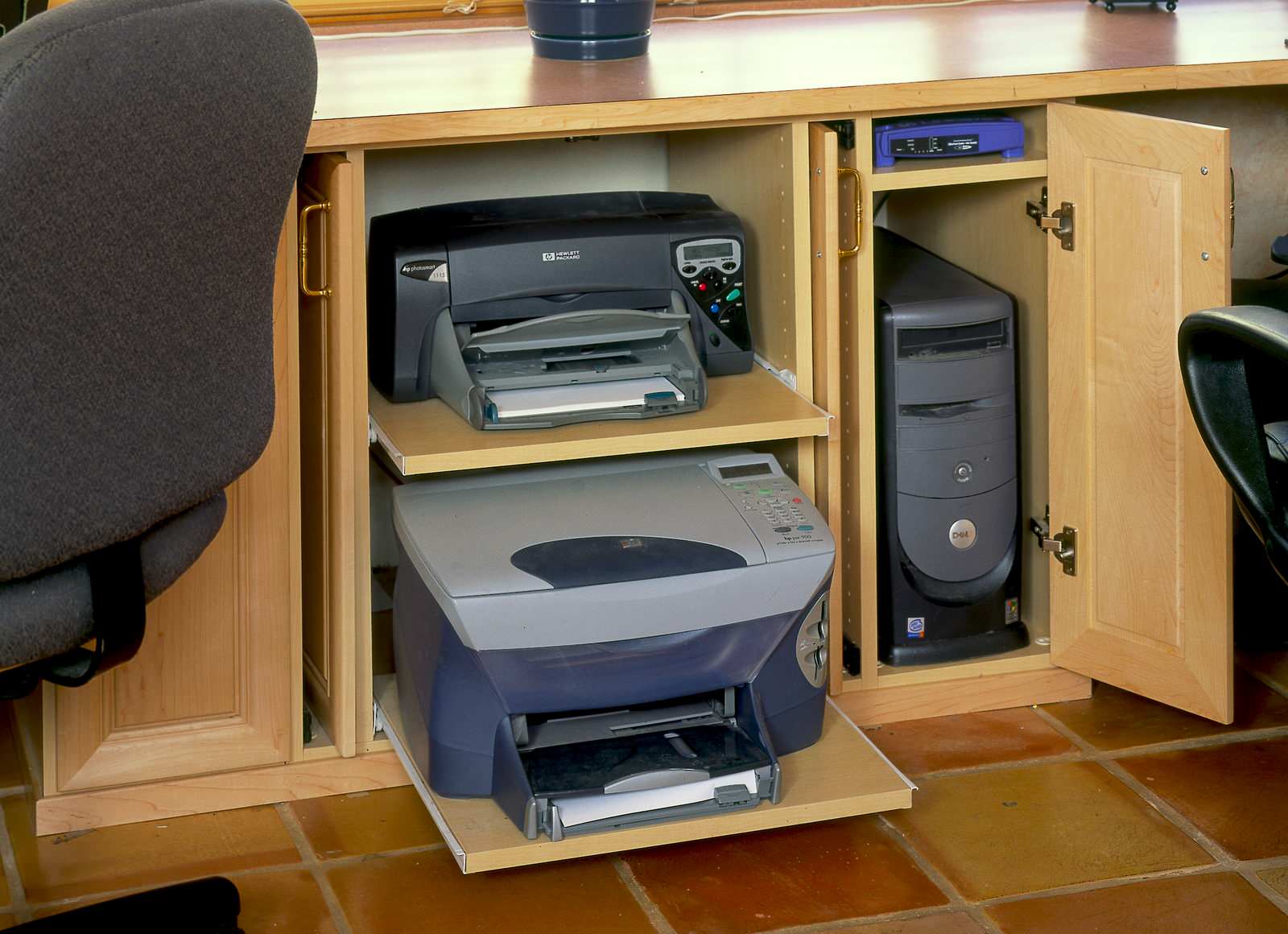 Slide Out Printer Shelf Houzz, Printer Cabinet With Pull Out Shelf
