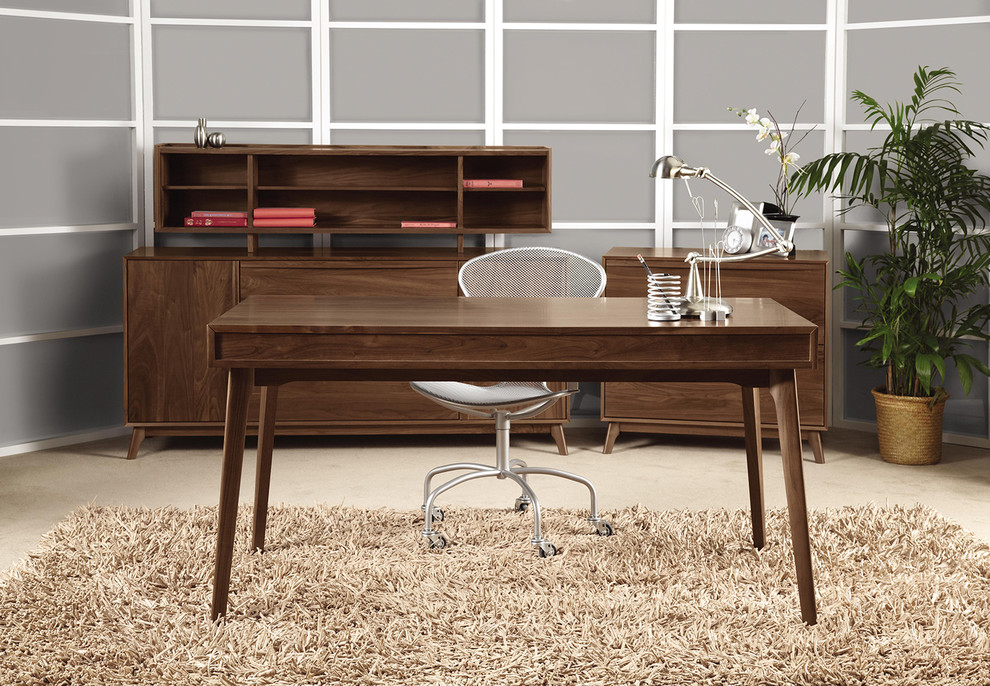 Идея дизайна: кабинет среднего размера в стиле ретро с отдельно стоящим рабочим столом