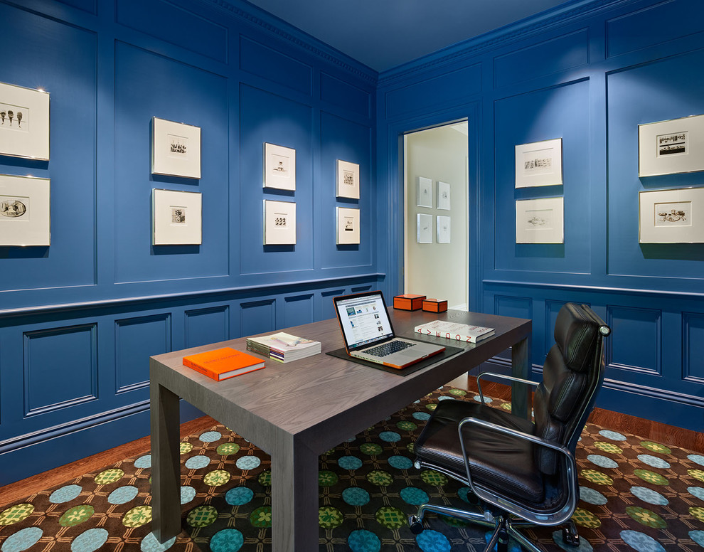 Contemporary home office in San Francisco with blue walls.