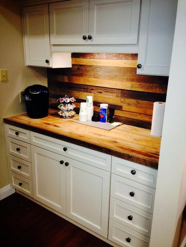 Custom Coffee Station with Reclaimed Wood Planks and Countertop Home