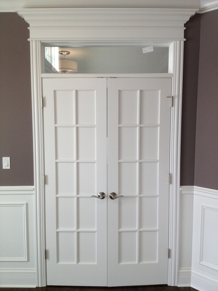 Custom interior glass door w/transom Transitional Home Office