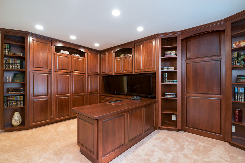 Custom Office with Cherry Raised Panel Doors and Wood Countertops ... - Home Office Custom Countertops