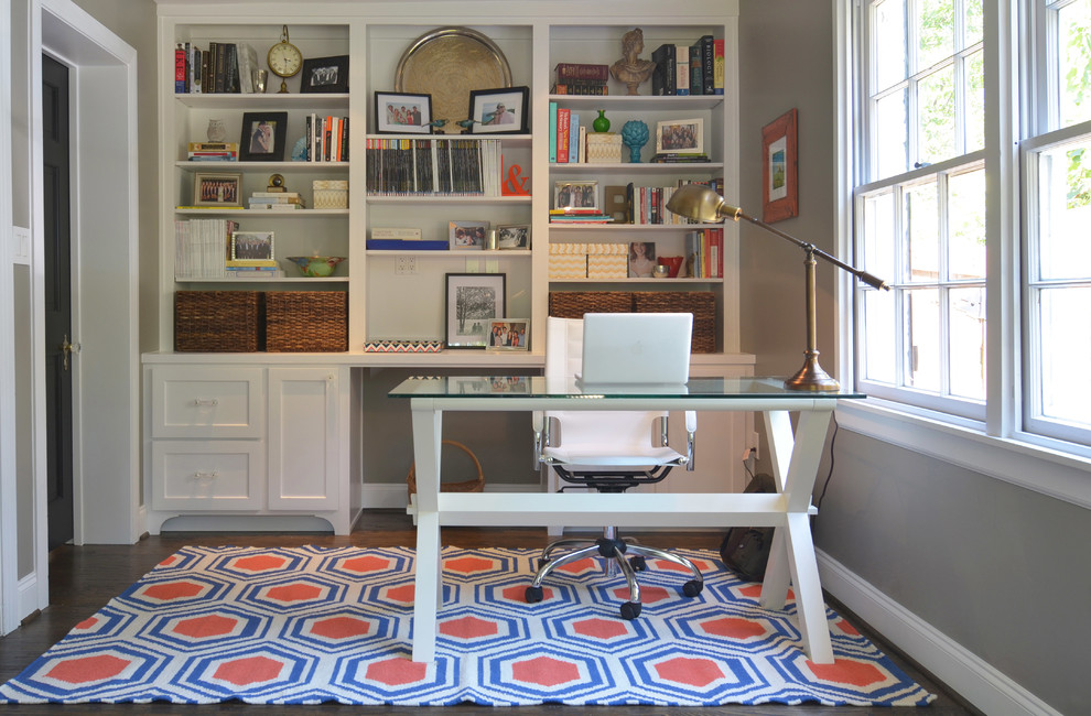 Home office - traditional home office idea in Dallas with gray walls