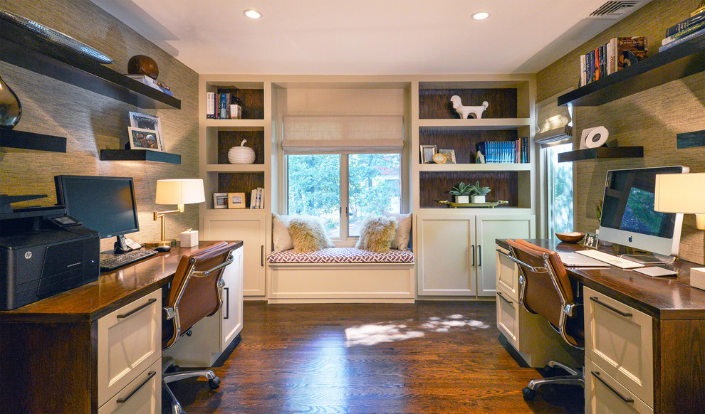 Example of a mid-sized minimalist home office design in New York