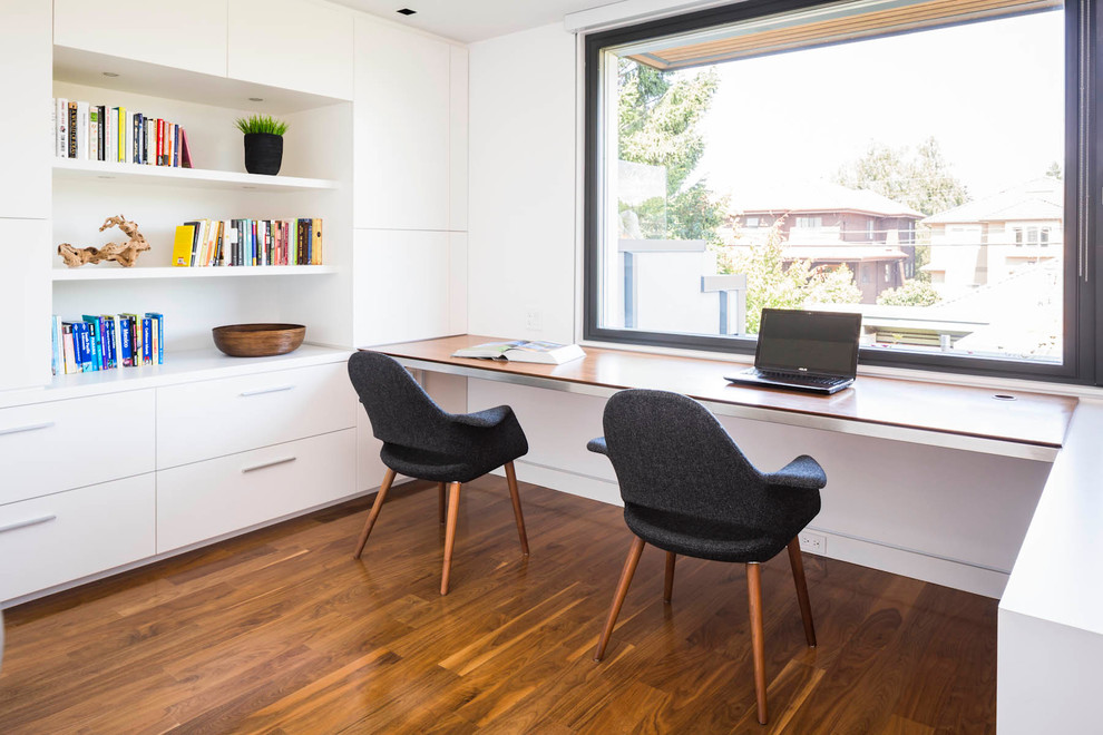 Trendy built-in desk home office photo in Vancouver