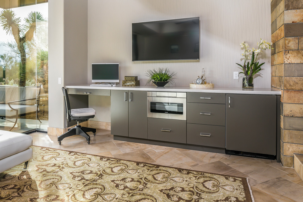 Design ideas for a contemporary home office in Phoenix with a built-in desk.