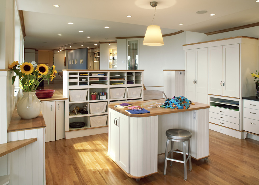 Example of a trendy craft room design in Boston