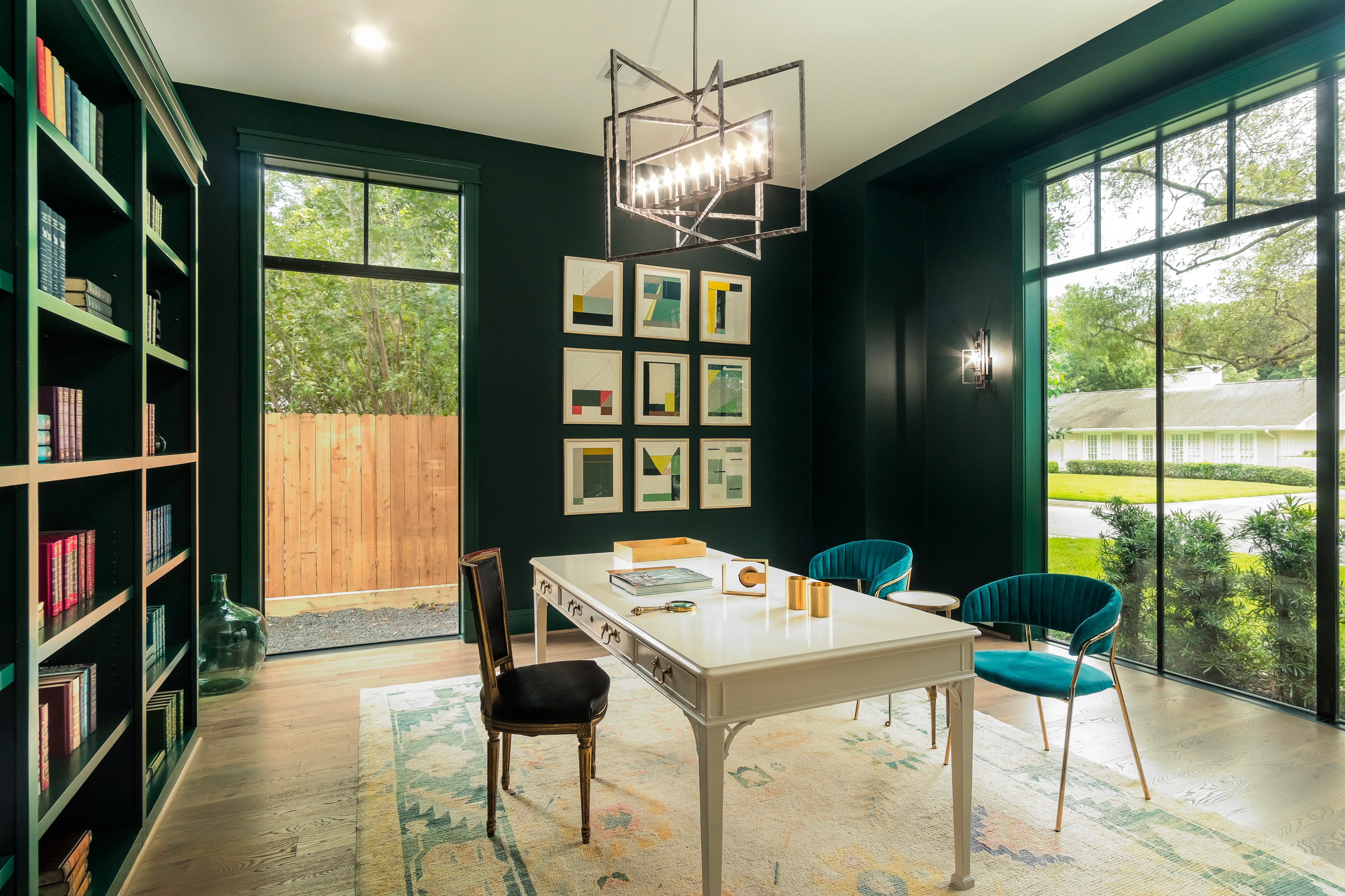 75 Beautiful Home Office Library With Green Walls Pictures Ideas July 2021 Houzz