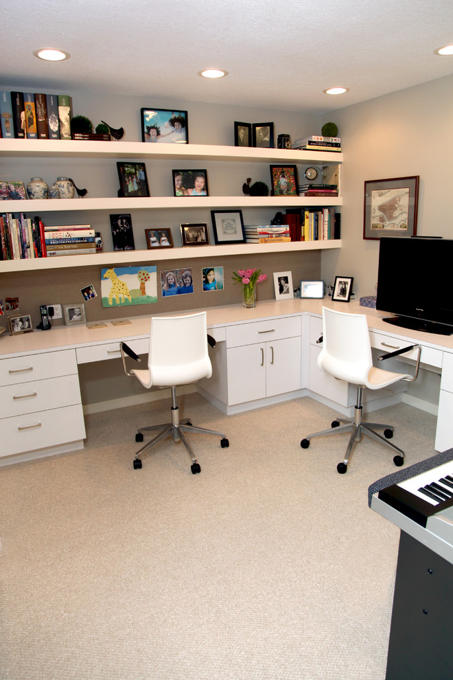 Example of a trendy home office design in Portland