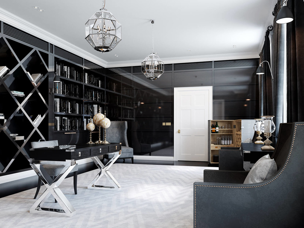ロンドンにあるラグジュアリーなトラディショナルスタイルのおしゃれなホームオフィス・書斎の写真