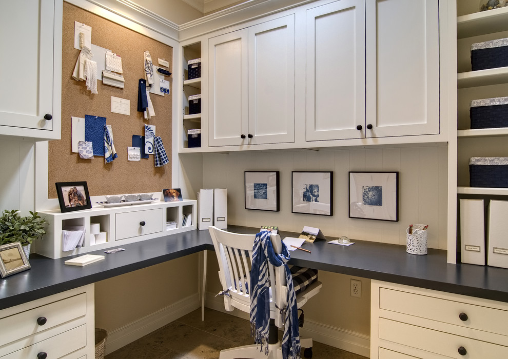 Home office - traditional built-in desk home office idea in Other