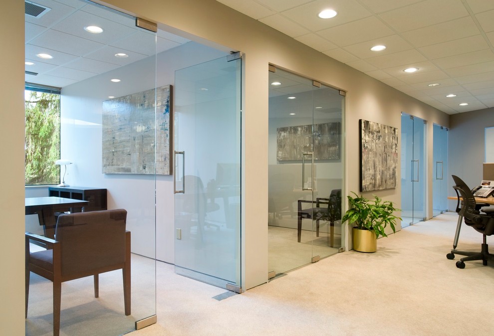 Frameless Office & Conference Rooms Contemporary Home Office New