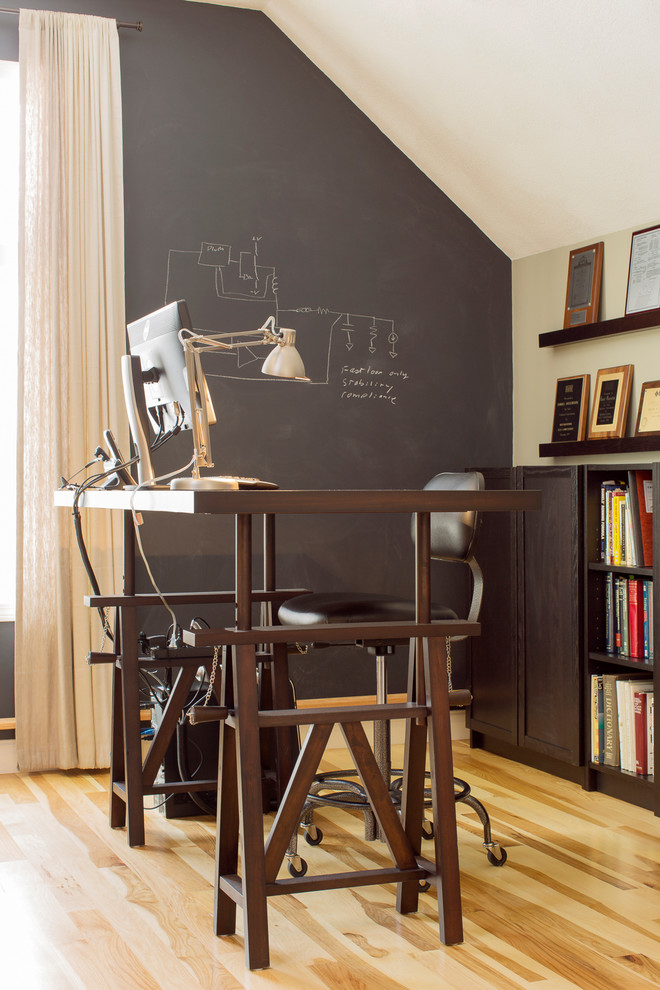 This is an example of a contemporary home office in Boston.