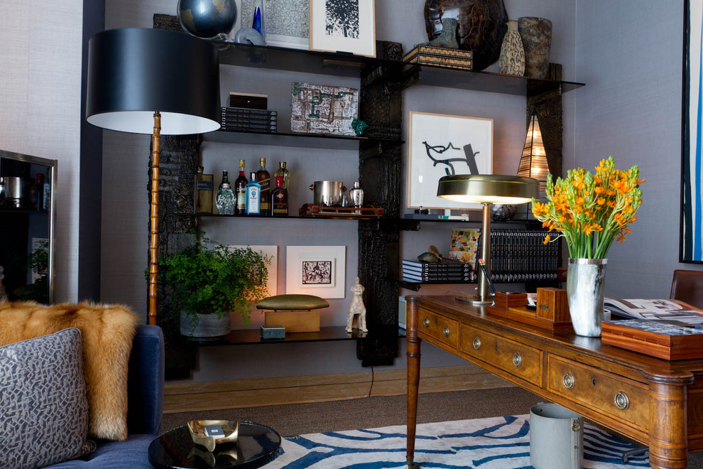 Home office - contemporary home office idea in New York with blue walls