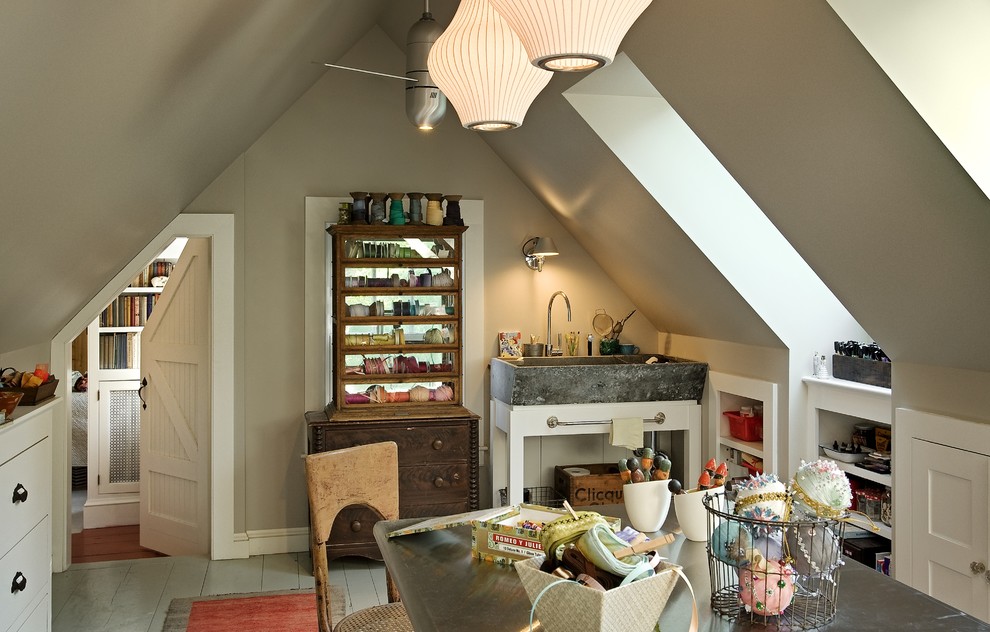 Home office - traditional painted wood floor and gray floor home office idea in Burlington