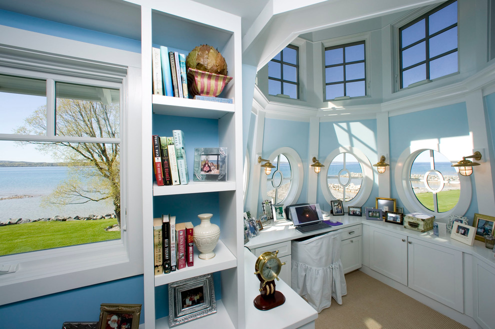 Example of a beach style home office design in Detroit