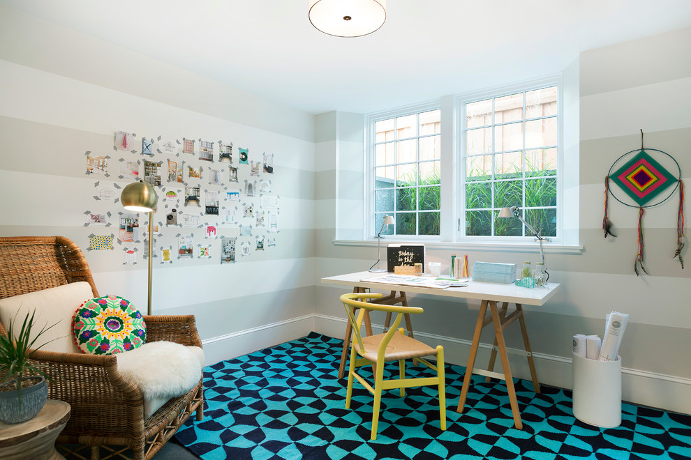 Photo of a traditional home office in Minneapolis with multi-coloured floors.