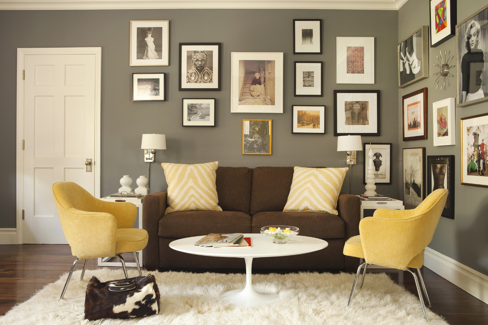 Transitional home office photo in Los Angeles with gray walls