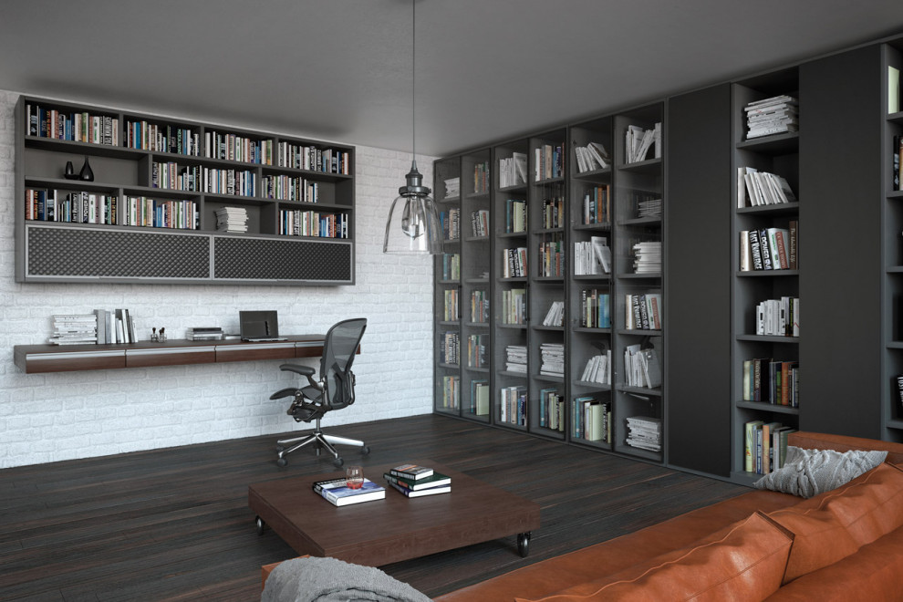 トロントにある高級なインダストリアルスタイルのおしゃれなホームオフィス・書斎の写真