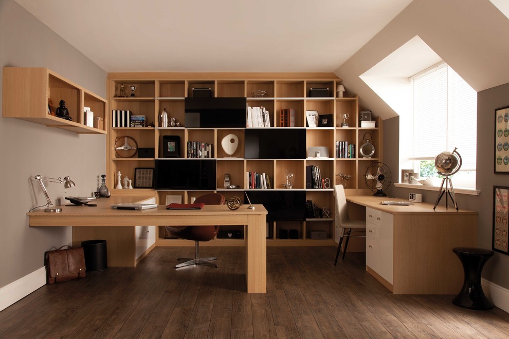 This is an example of a contemporary home office in West Midlands.