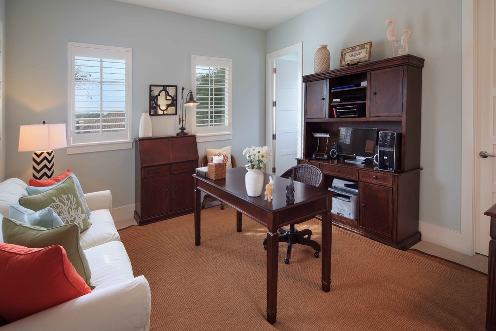 Transitional freestanding desk carpeted home office photo in Orlando