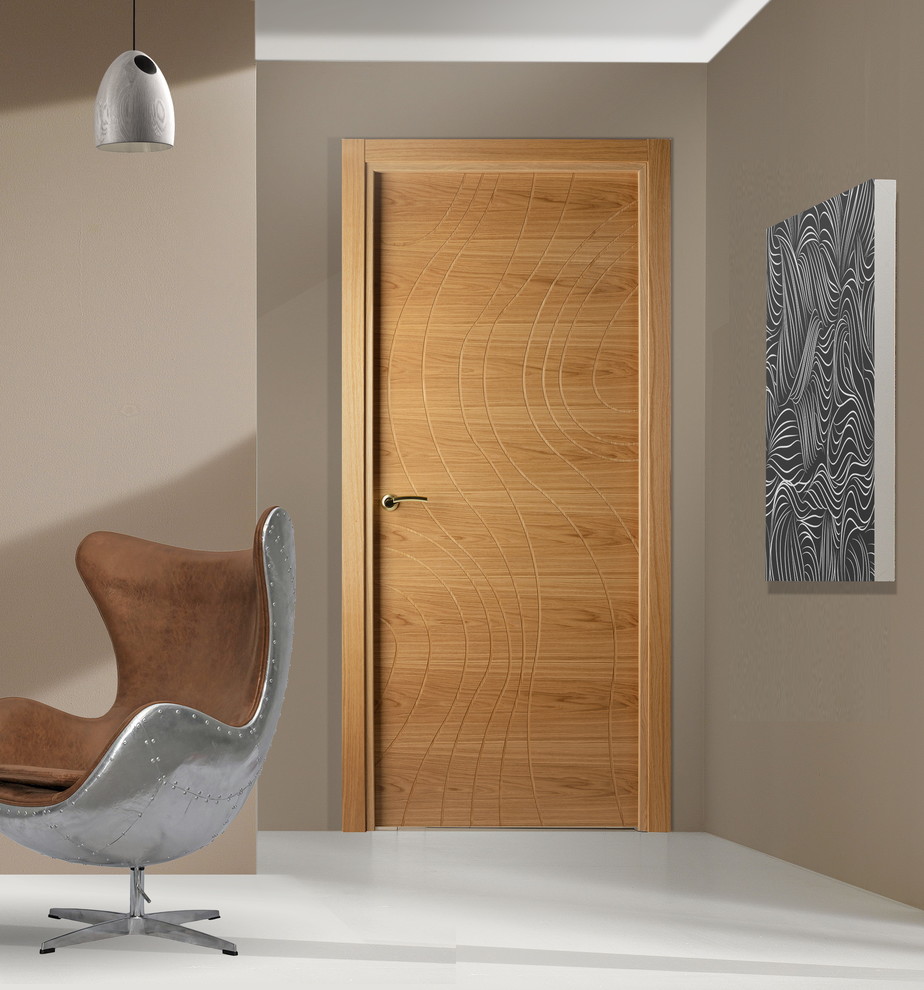 Imagen de estudio minimalista pequeño con paredes beige, suelo de linóleo y escritorio independiente