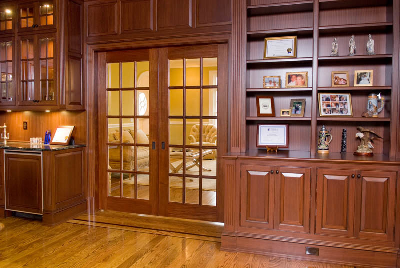 This is an example of a large classic study in Baltimore with medium hardwood flooring and no fireplace.