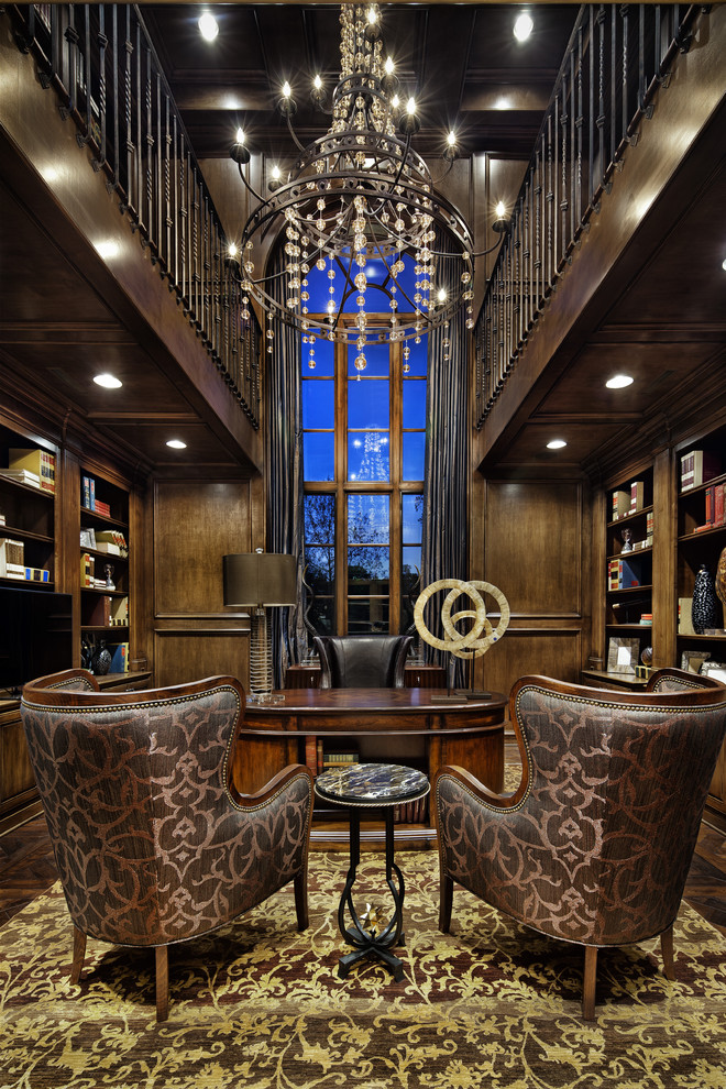 Example of a trendy freestanding desk dark wood floor home office design in Dallas