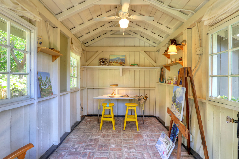 Mountain style brick floor home studio photo in Los Angeles