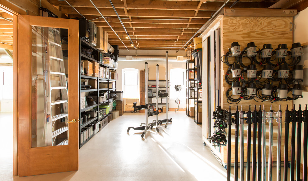 Inspiration for an industrial home office remodel in Milwaukee