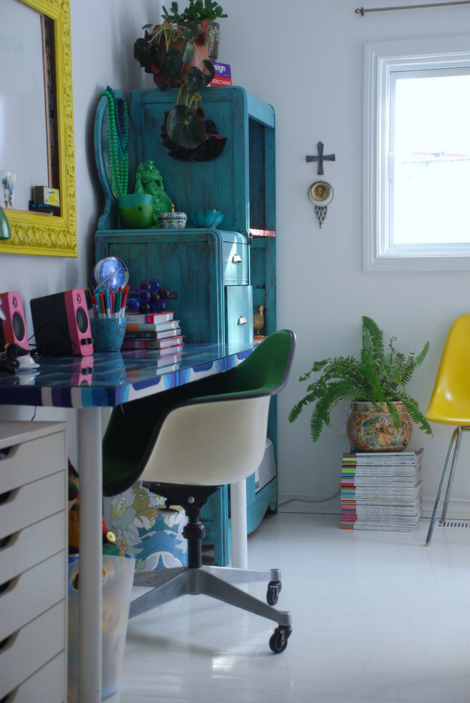 Eclectic home office photo in Toronto with white walls