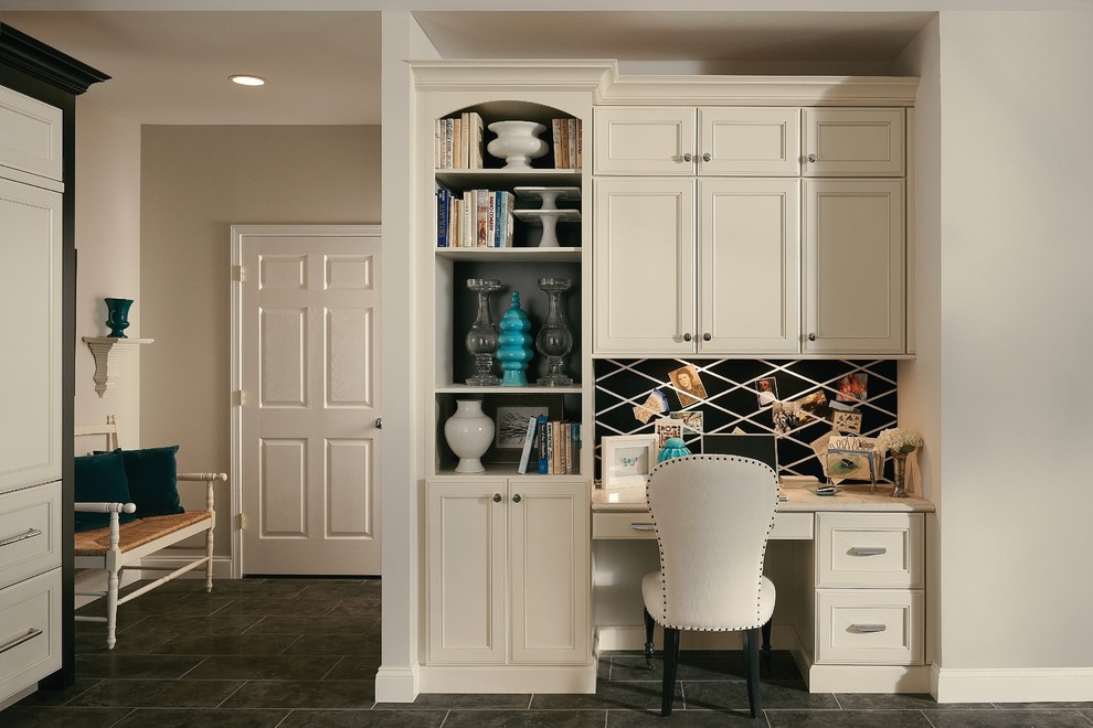 KraftMaid Canvas Office with Open Shelving Transitional Home
